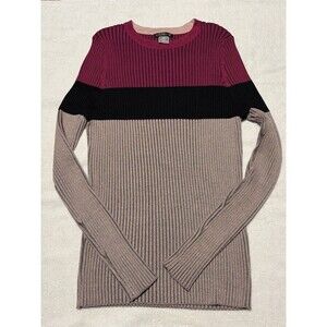 Venus Women's Large Vintage Multi Color Block LS Form Fit Sweater Shirt Y2K